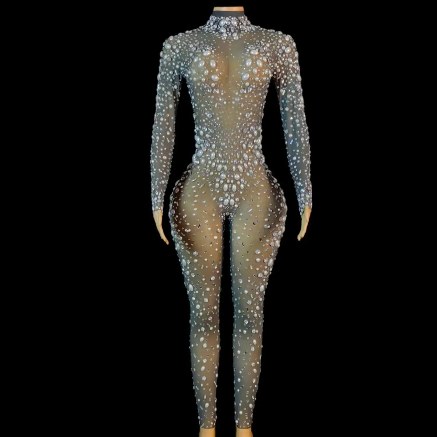 مونو موهير مثير اللؤلؤ الترتر قطعة واحدة ارتداءها نادي السروال القصير النساء مهرجان الموسيقى ملابس السيدات نحيل حجر الراين حللا