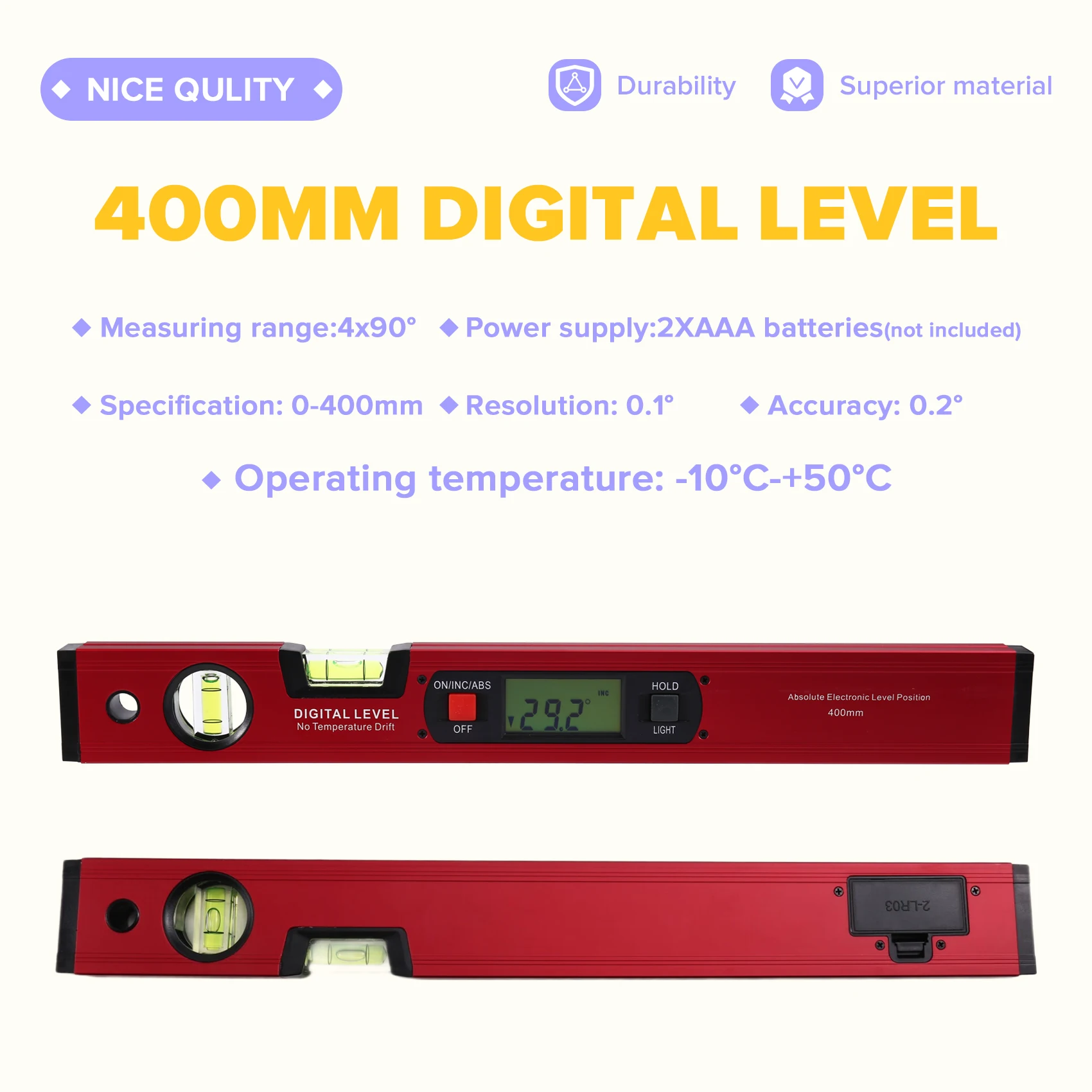 ABLN-디지털 스피릿 레벨 게이지 파인더 Withbubble Protractor 자기 눈금 각도 게이지 400Mm 디지털 레벨