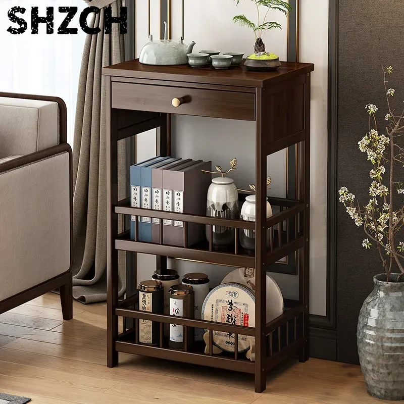 Movable Side Table Tea Cart Rolling Corner Tea Cabinet  Beverage Shelf Portable Serving Tray with Drawer Living Room Kitchen