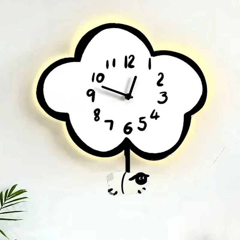 

USB Plug Electric Light Cartoon Mute Swing Cloud Clock Living Room Children's Room Swing Wall Clock Family Wall Clock