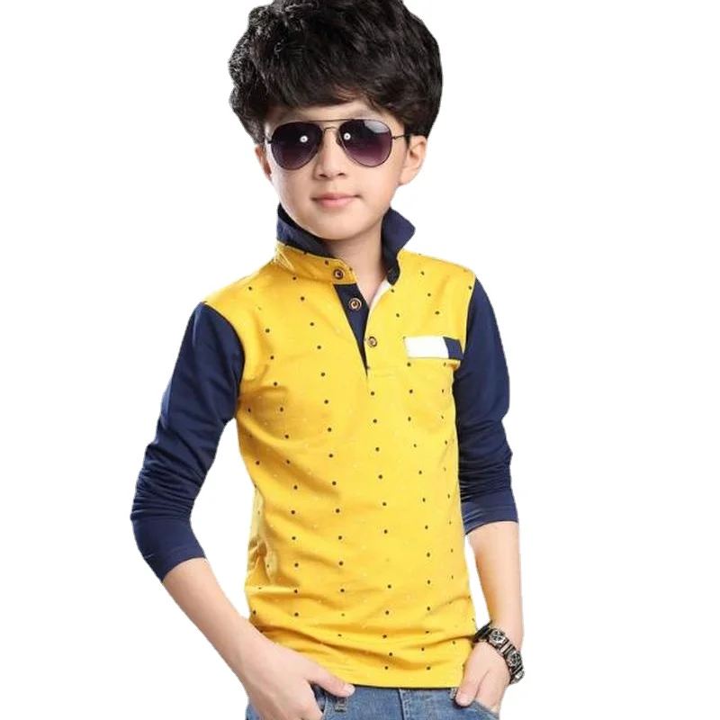 

Children's Polo T-shirts Big Boys Pure Cotton Kids Dot T-shirts Long Sleeved Boys Tops 4-16 Ages Kids Clothes