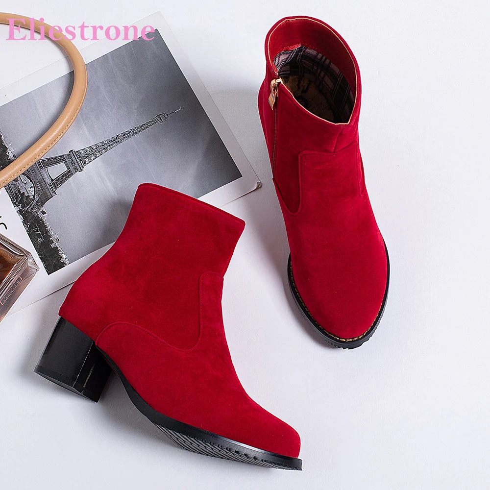 Brand New Elegant Red Gray Women Ankle Riding Boots Sexy 2inch Chunky Heels Lady Shoes Plus Small Big Size 12 31 43 45 49 52