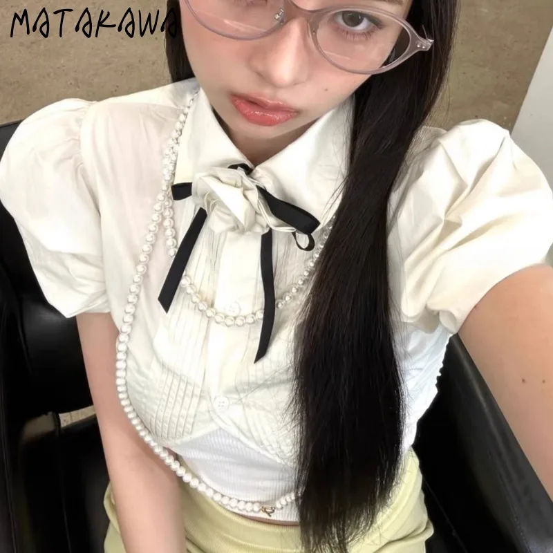 

Matakawa Y2k Clothes Short Blouses Flowers Puff Sleeve Vintage Sexy Women Shirts Spring Summer Korean Fashion Blusas Mujer