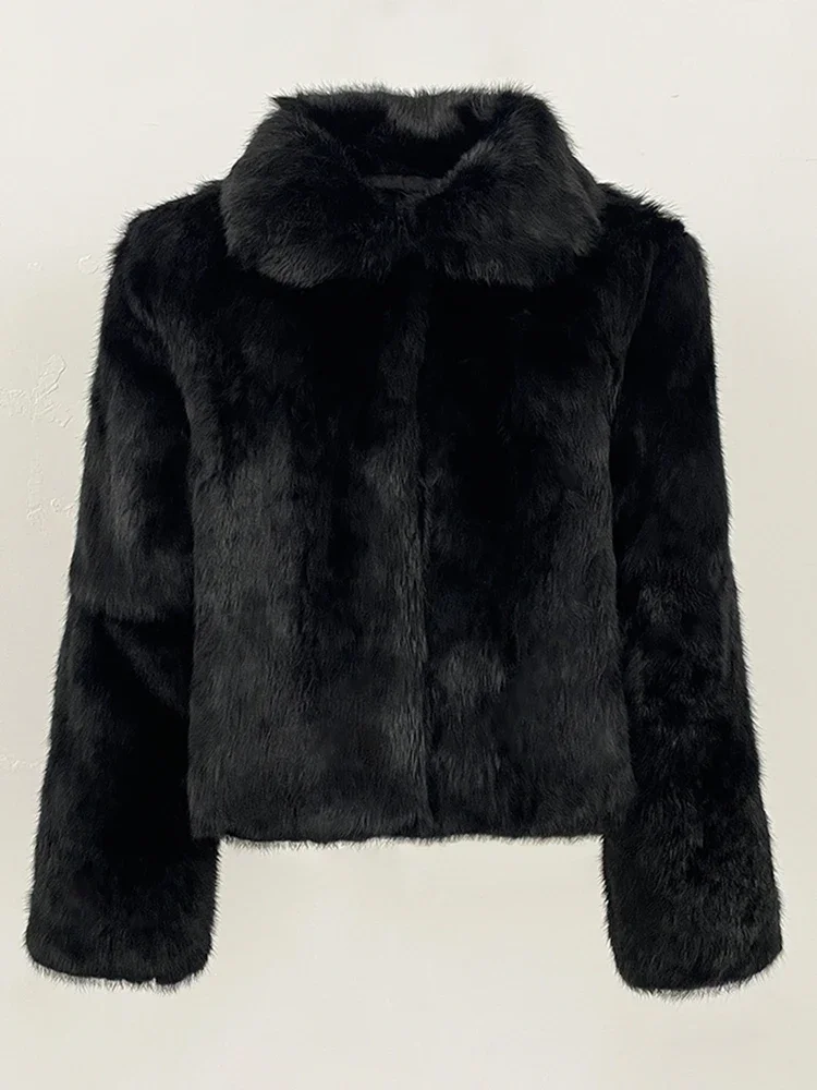 سترة نسائية جديدة لعام 2025 من فرو الأرنب الطبيعي بياقة مقلوبة معطف فرو حقيقي ملابس شتوية للسيدات ملابس بأكمام طويلة للسيدات #3