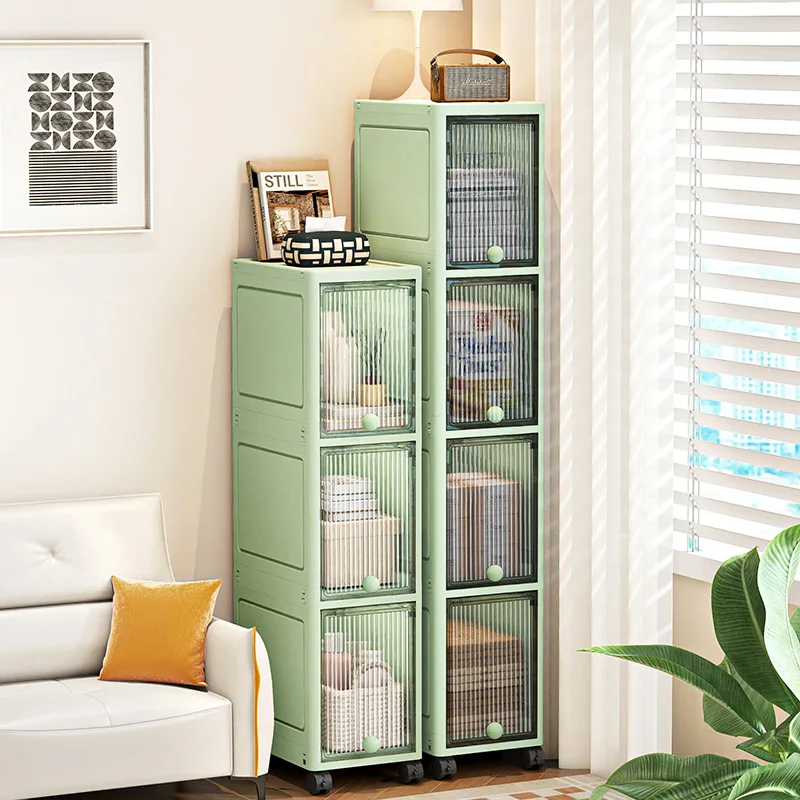 Schlankes Nahtschrank, platzsparendes Bücherregal mit Tür, stapelbares mehrschichtiges Regal, tragbares, bewegliches Wohnzimmer-Ausstellungsregal