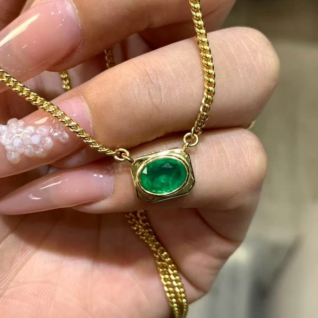

KJJEAXCMY Natural Emerald Pendant S925 Sterling Silver Lustrous Elegant Simple Design High-End Jewelry Bestseller for Birthday