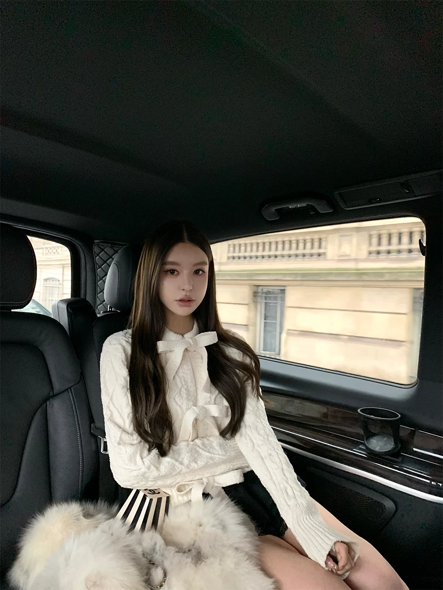 Good Morning Fan Fan Micro Sweet Skiing Small Fraance Knitted Cardigan Slim ort Sweater Women Winter Anti-Aging Top