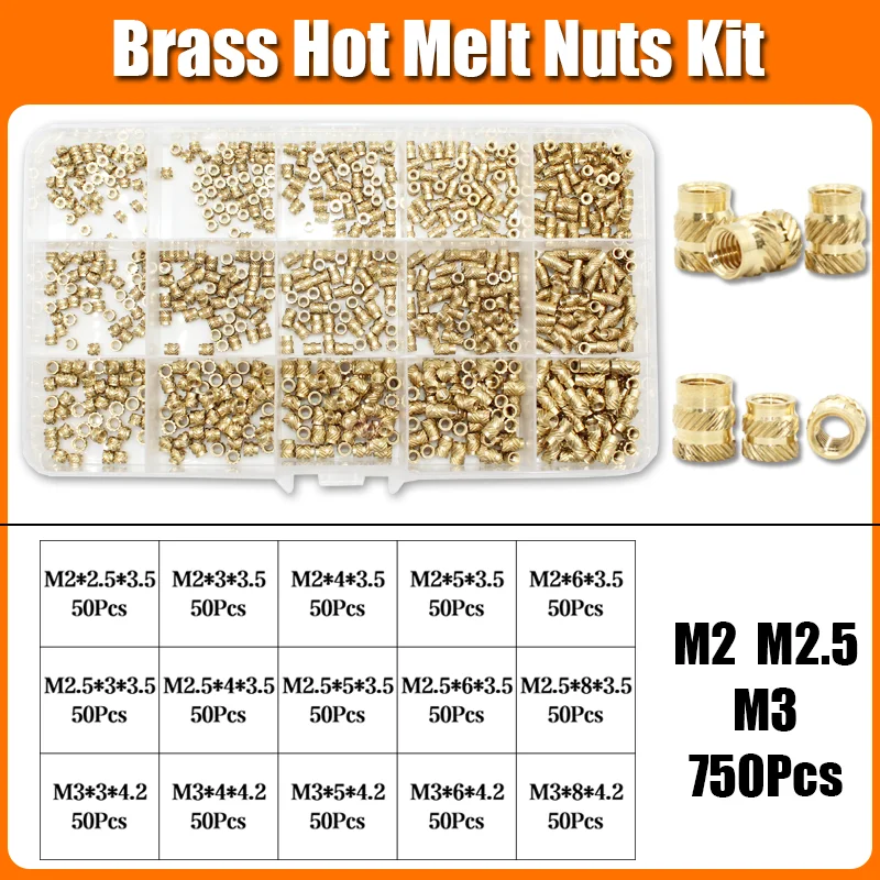 1400x Einsatz Gewinde Kit Messing Mutter M2 M3 M4 M5 M6 M8 Hot Melt Heat Set Einsätze für Kunststoff 3D Drucker Kupfer Rohr Einsetzen Mutter