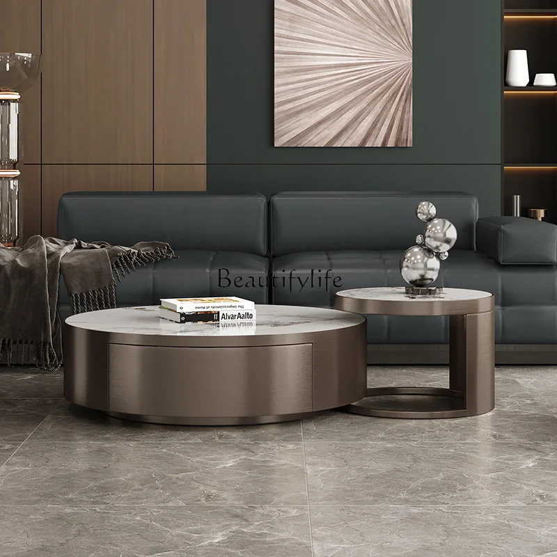 高級イタリア製ライトラグジュアリーロックスラブコーヒーテーブルモダンシンプルリビングルーム家庭用ステンレス鋼