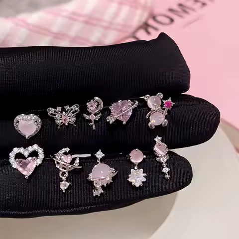 큐빅 지르콘 귀 피어싱 헬릭스 스터드 귀걸이 여성용, 동물 식물 로브 Daith Tragus 피어싱 귀걸이 바디 액세서리