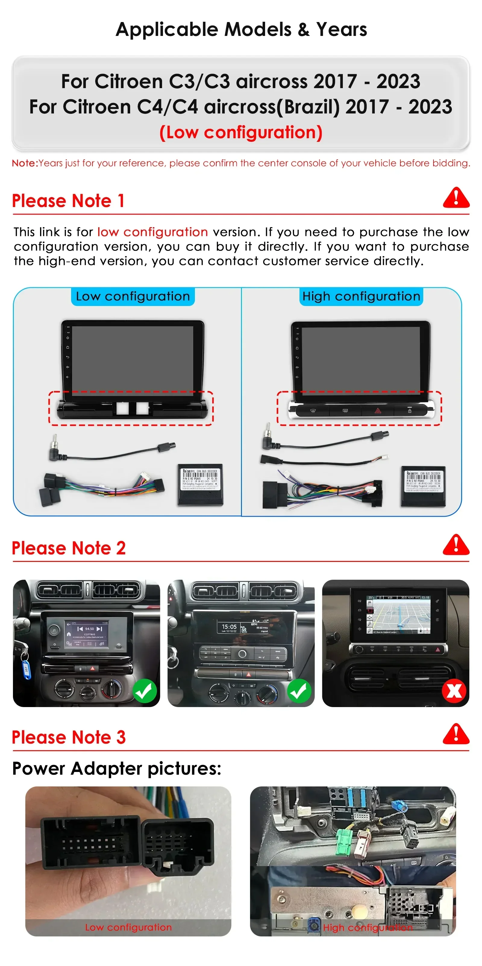 For Citroen C3/C3 Aircross C4/C4 Aircross(Brazil)2017-2023 (Low Configuration) with Car Multimedia Player Support Carplay Auto