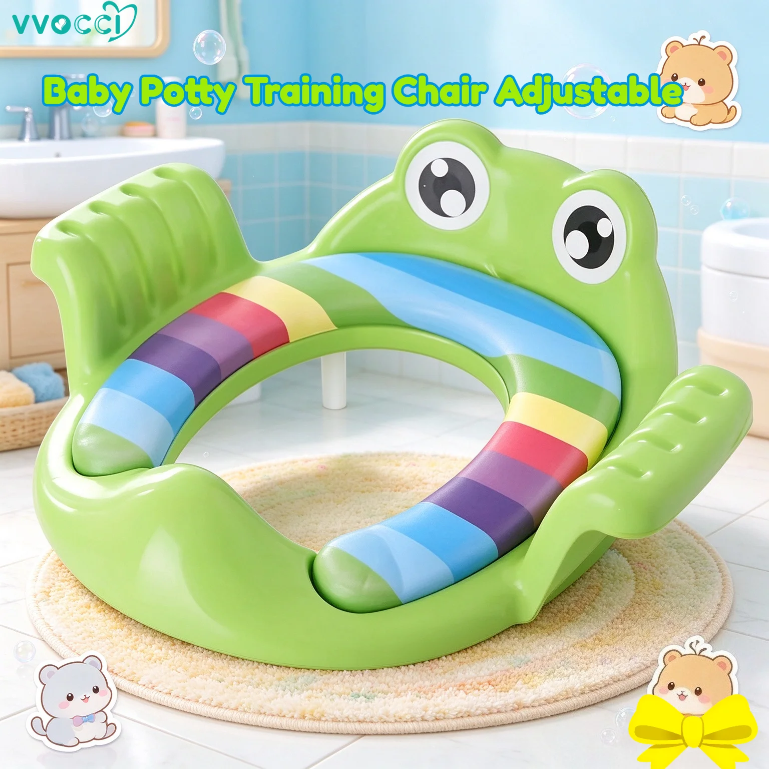 Baby Potty Training Chair Adjustable–Comfortable Toddler Toilet Trainer Seat with Step Stool Ladder,Cute Cartoon Kids Potty Seat
