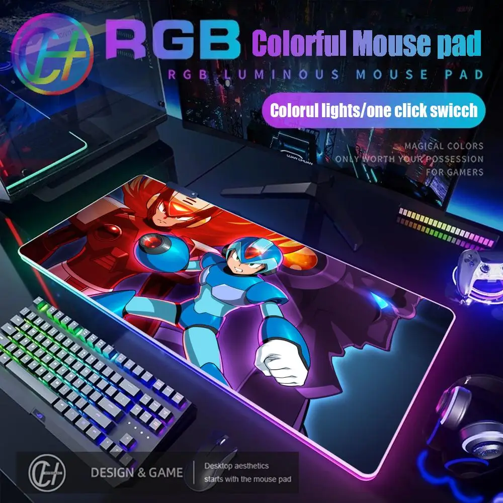 

Коврик для мыши Megaman X Коврик для мыши RGB Игровой коврик для мыши Настольный коврик HD Gamer Большой светодиодный светильник XXL Коврики для мыши ПК Компьютерный ковер