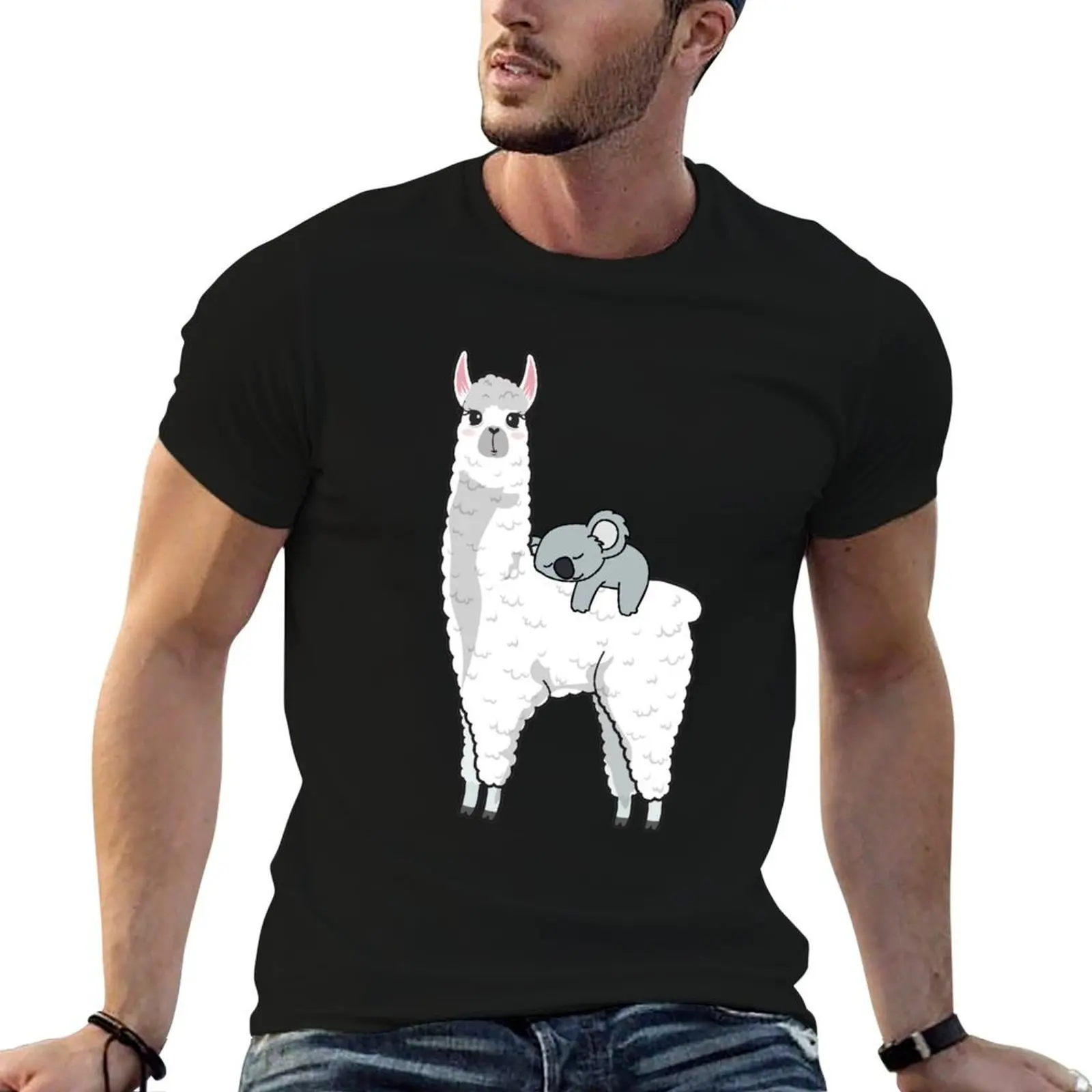 CUTE KOALA RIDING & NAPPING ON LLAMA ALPACA FUNNY T-Shirt topping summer top mens designer clothes