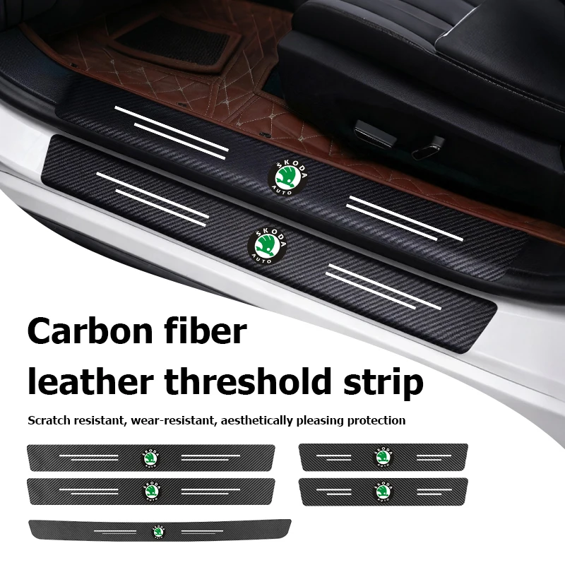 Autocollants de protection pour seuil de porte de voiture en fibre de carbone, accessoires automobiles pour Skoda Kamiq, Karoq, Octavia 2, 3, Rapid, Scala, Kami, Fabia VII, VRS.