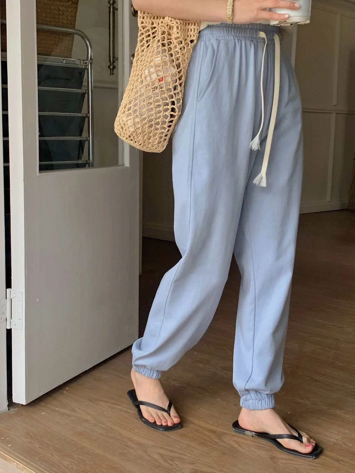 

Miss Miss Spring Summer Dstring Tight Waist Casual Pants Cleanfit Sle Asymmetric Design Cotton Material Low Waist