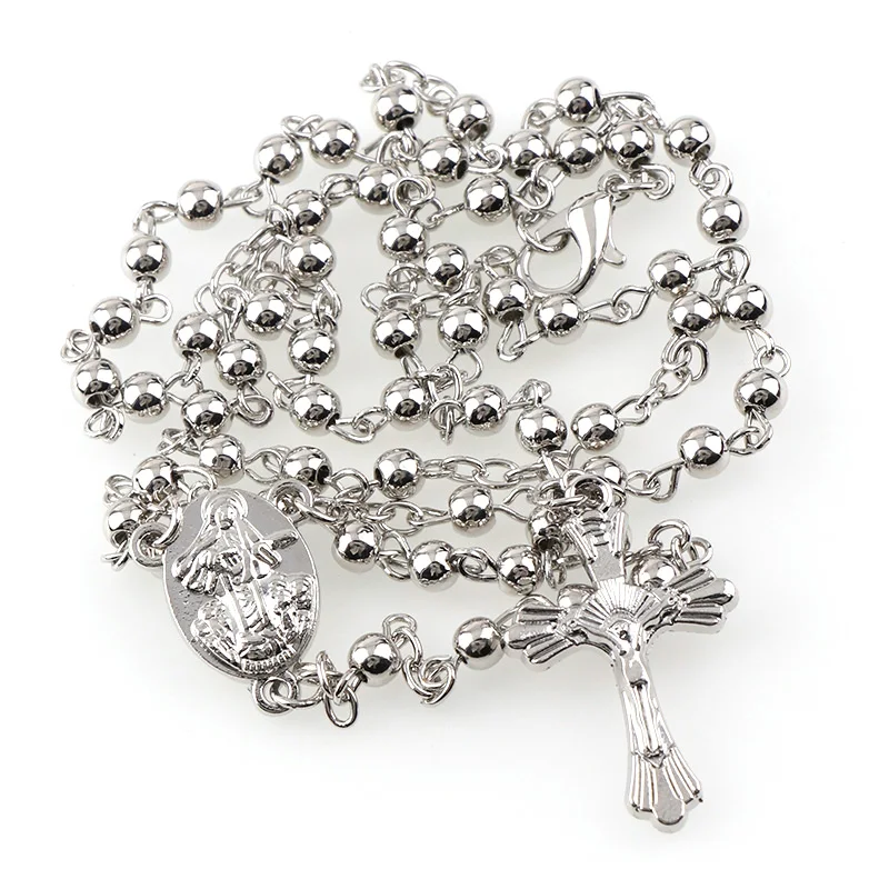 الأزياء سانتا ماريا صورة مربع الصلاة حبة قلادة مع الفولاذ المقاوم للصدأ الصليب قلادة الذهب/الفضة سحر المجوهرات للرجال/النساء #5