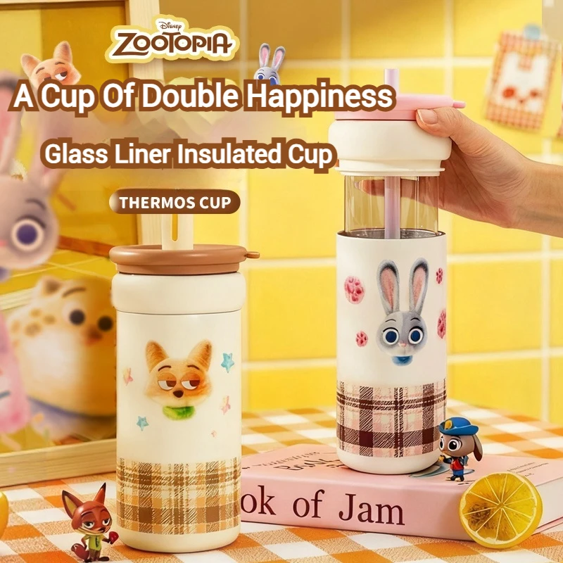 

Disney Zootopia 530ml Glass-Lined Children's Insulated Cup with Removable Straw Gift for Girls Coffee Mug