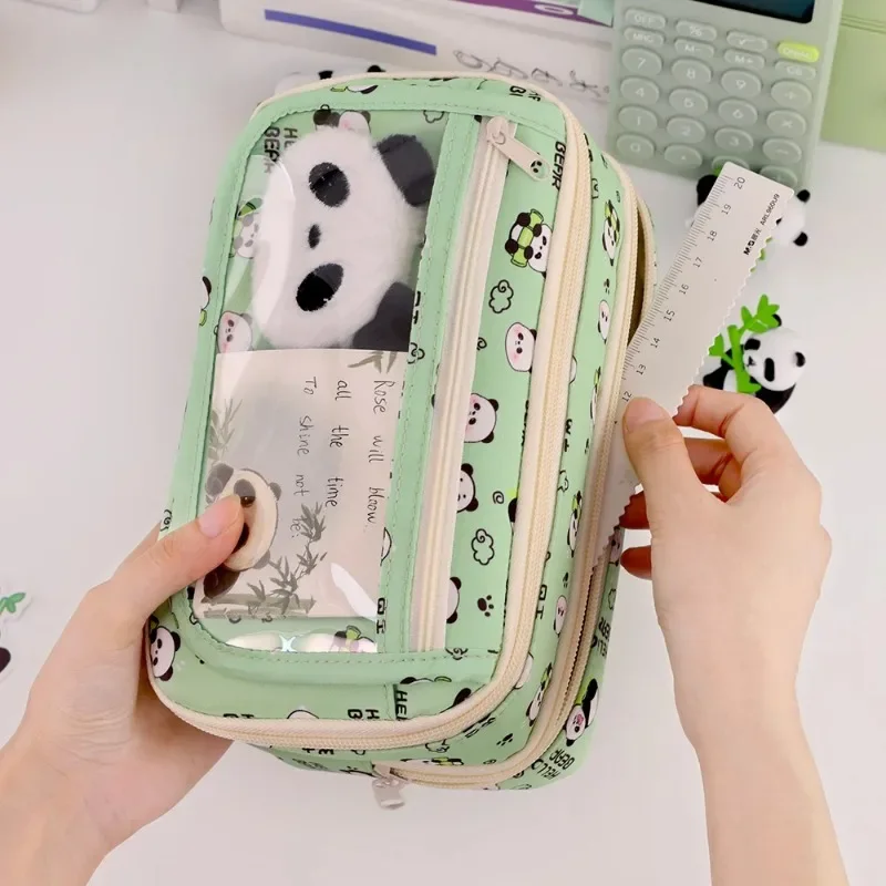 9-Layer Large Capacity Pen Bag Capybara/Panda Canvas Pencil Case Creative Simple Stationery Storage Pouch Lovely Student Gift