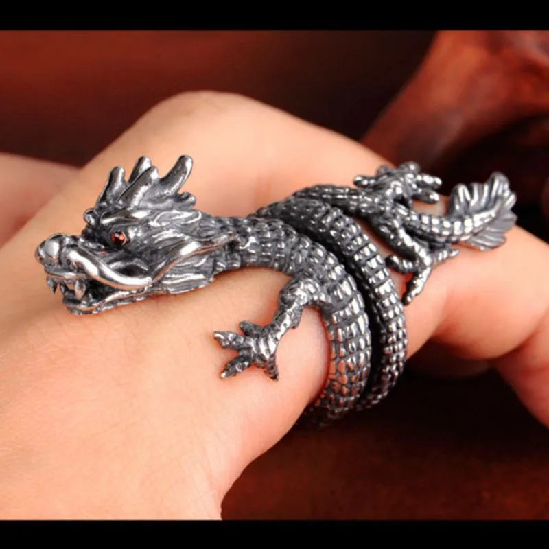 Jisensp Gothic Punk Drachenring für Männer, Retro Wikinger Tier Verstellbarer Fingerring für Frauen, Persönlicher Magischer Cooler Schmuck Geschenk – Detail 21