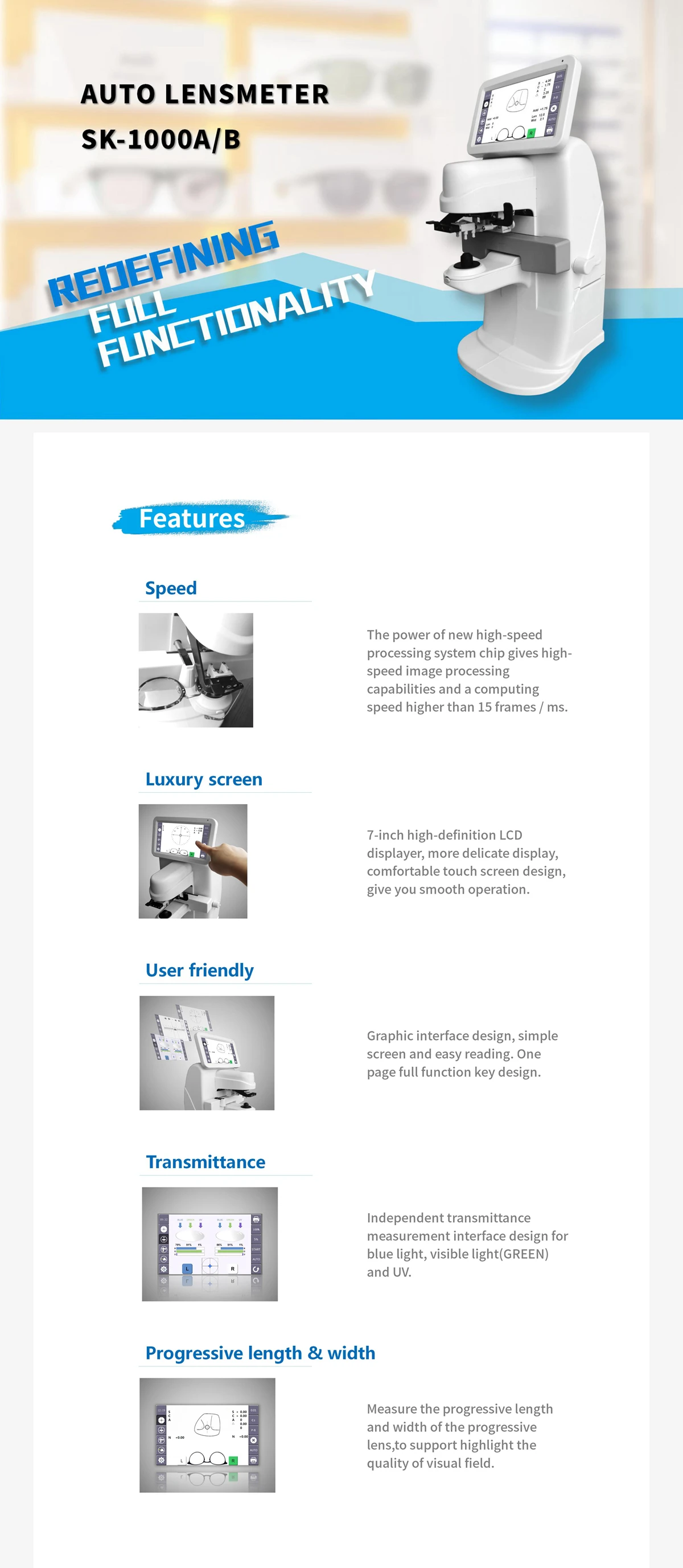 Multifunctionele automatische lensmeter nauwkeurigheid, gemakkelijke comfortabele lensmeter