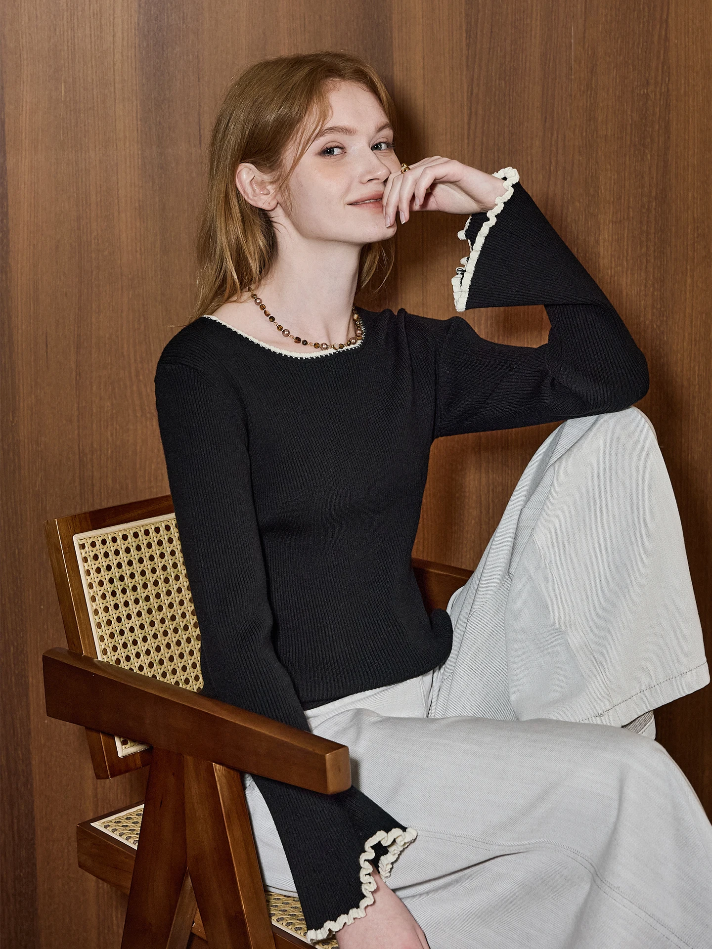 

Вязаный свитер KuNMaVi в стиле ретро с цветными блоками и рукавами-колокол, женский, для ранней весны, приталенный, стандартной длины, с узором, дышащий