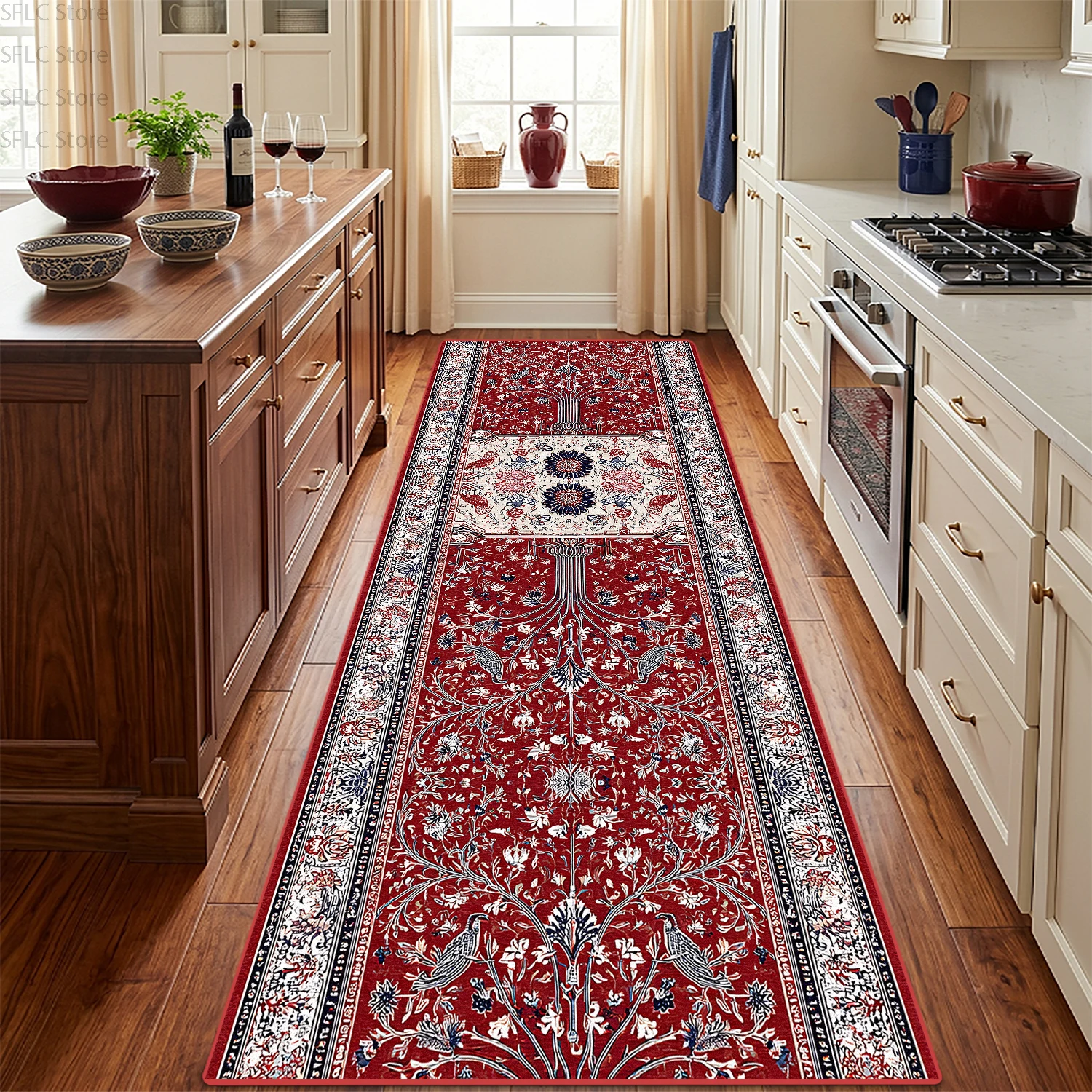 Red Classic Persian Style Soft Long Corridor Carpet Easy Clean Lint-free Runner Floor Mats Home Decoration Luxury Non-slip Rug