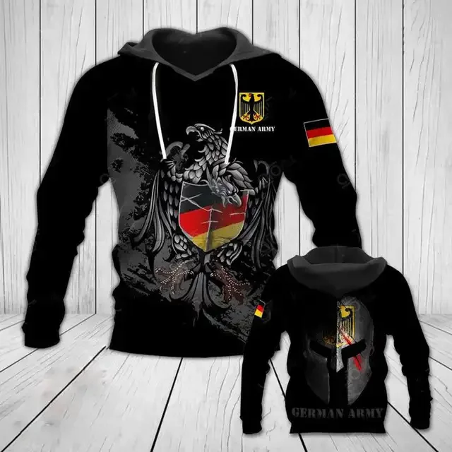 2024 Men's German Camo 3D Printed Hoodie Free Customization Men's Zipper Pullover Sweatshirt German Flag 3D Hoodie Retro Jacket