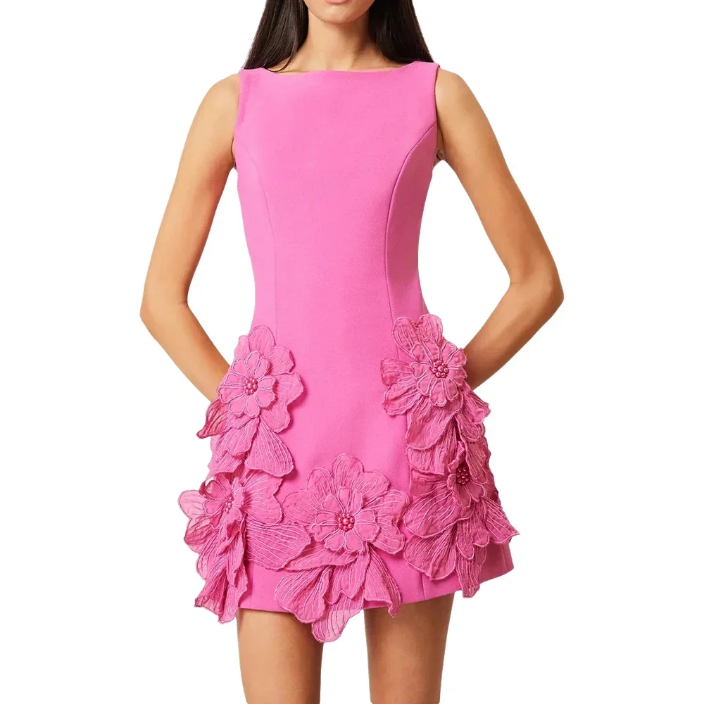

Catwalk Style Patchwork Zipper Dress For Women O Neck Sleeveless Spliced Appliques Solid Mini Dresses Female Fashion Clothes