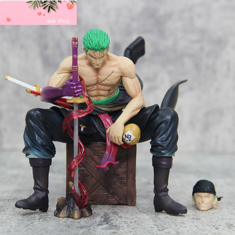 

15cm One Piece Zoro Anime Figures Sit Roronoa Zoro Action Figurine 2 Heads Pvc Statue Room Collection Model Decoration Toys Gift