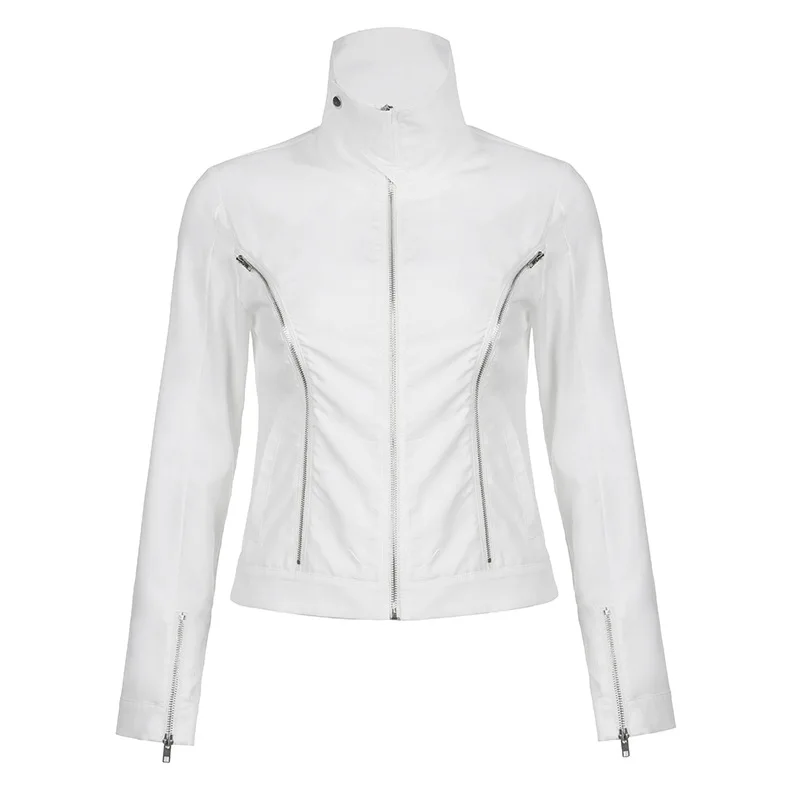 2000s Kpop Aesthetics Long Sleeve Jacket Casual Chic Fashion Zipper Tops Women All Match Stand Collar Roupas Femininas