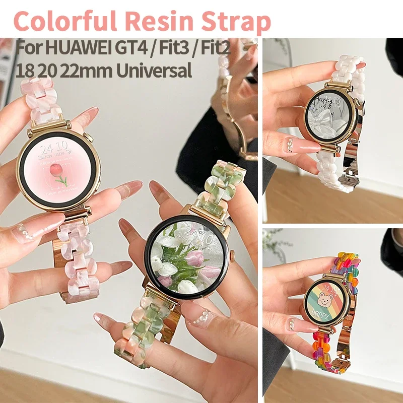 

18 20 22mm Colorful Resin Strap for Huawei GT 4 41mm 46mm Women Smartwatch Bracele for Samsung Galaxy Watch 4/5/6 44mm 40mm Belt