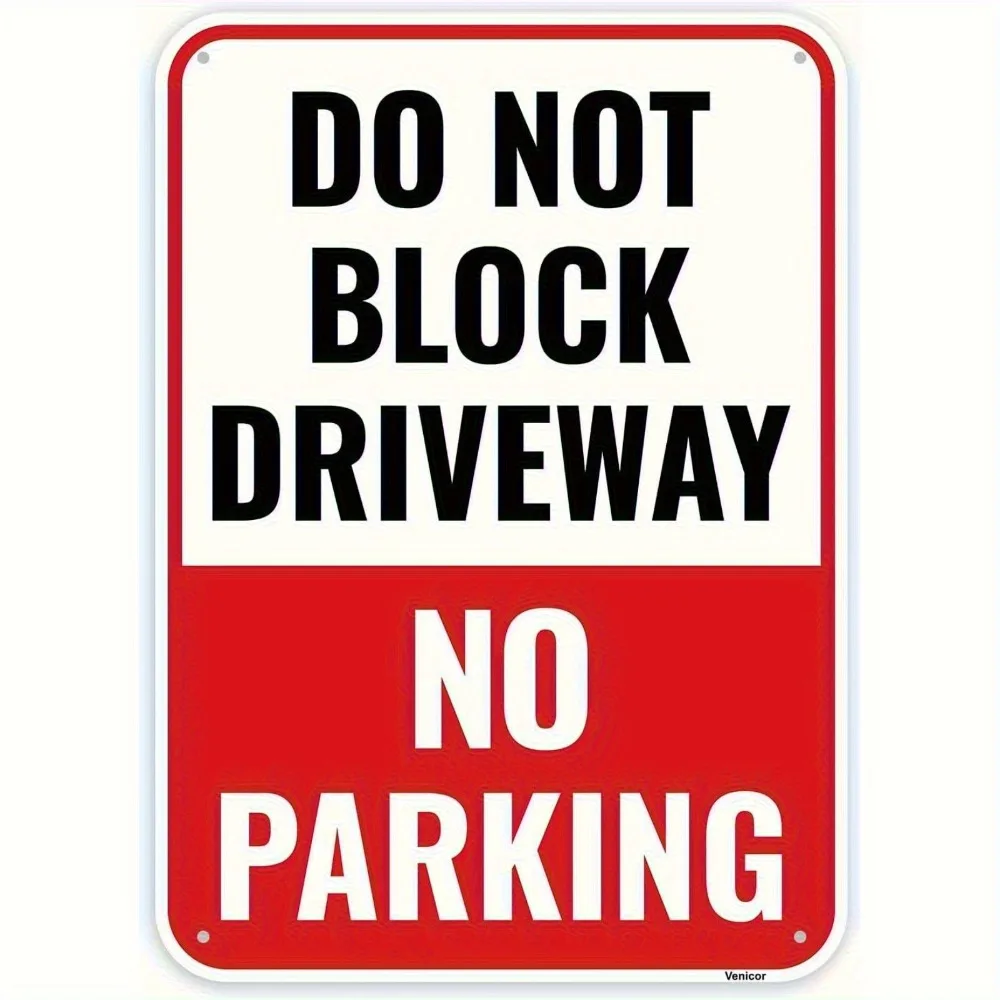 2D Flat Vintage Aluminum No Parking Do Not Block Driveway Sign Wall Hanging Home Decor Durable Outdoor Warning Sign Holiday Gift