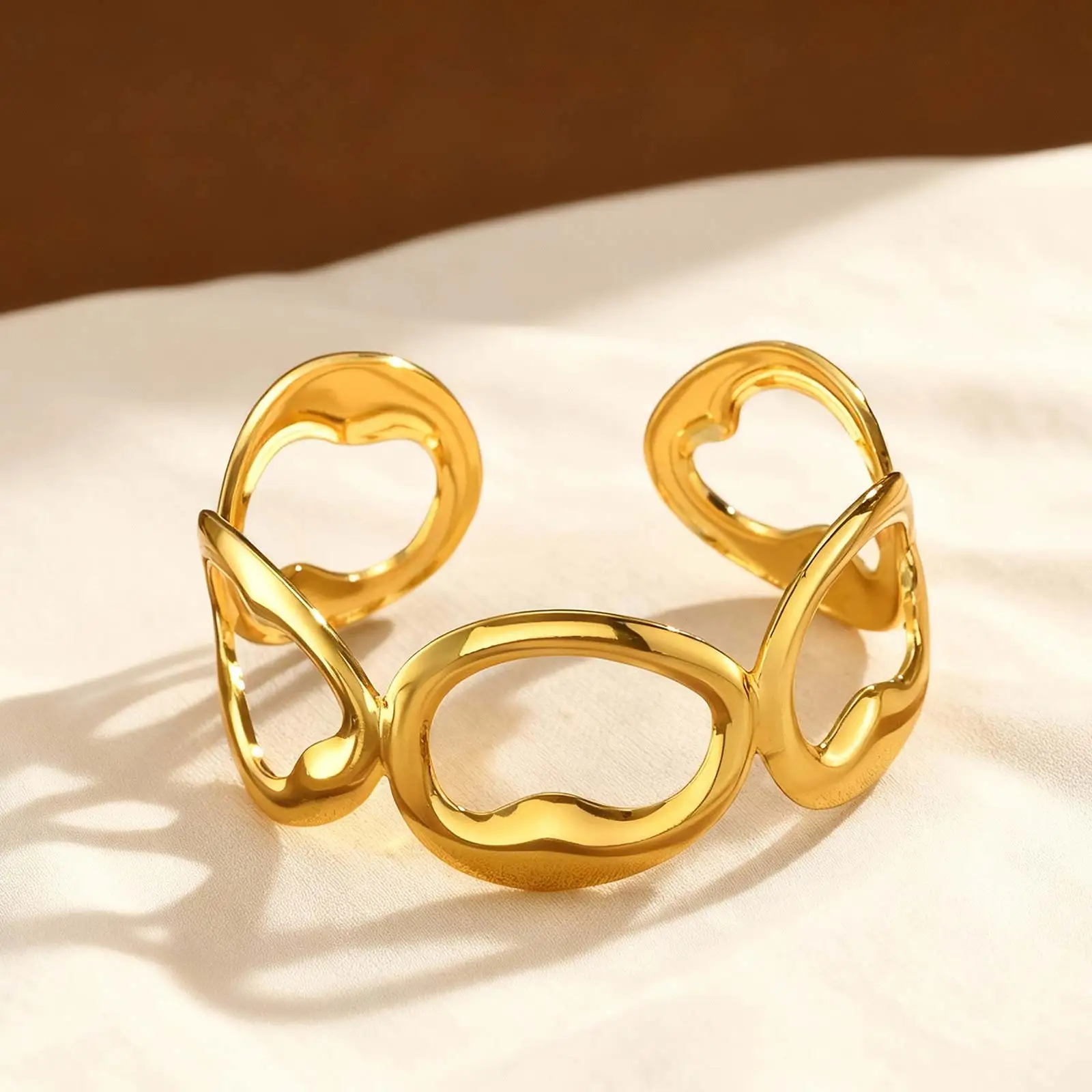 الفاخرة مقلد الحرير المطبوعة وشاح حريري الكفة سوار للنساء، الفولاذ المقاوم للصدأ الجوف المفتوحة الكفة الأساور، خمر مجوهرات هدية #4