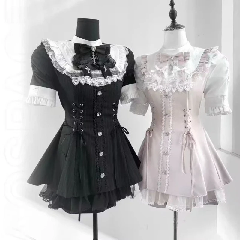 

Spring Summer Gothic Vintage Hot Girl 2 Piece Set Women Lolita Elegant Design Mini Pant Suits Female Chic Korean Popular Clothes