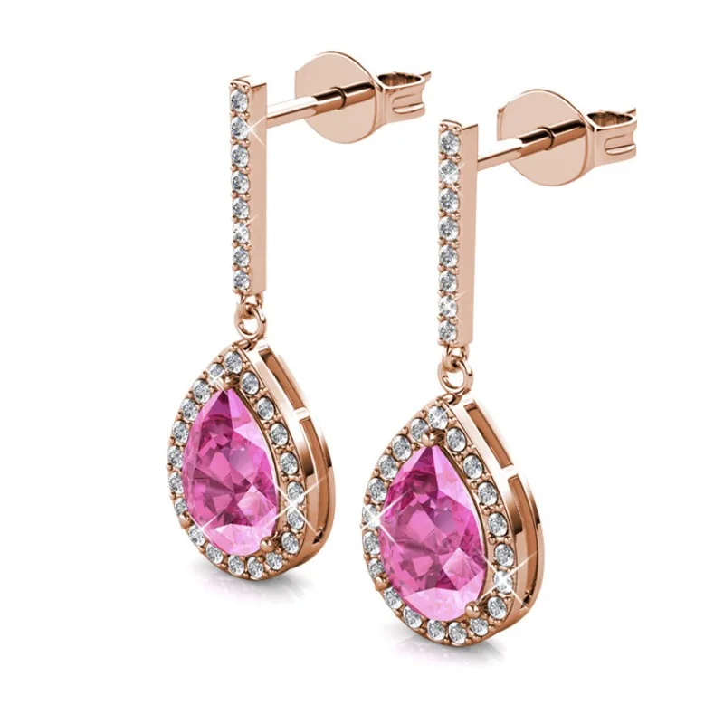 Daisini – boucles d'oreilles goutte d'eau en argent Sterling 925, avec cristaux Swarovski roses, breloque éblouissante exquise pour femmes, bijoux porte-bonheur, cadeaux