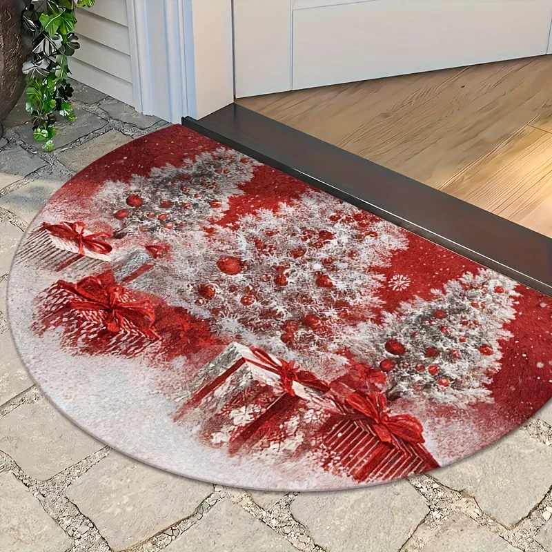 Luxury Red Gold Baroque Semi Circle Doormat Vintage Royal Palace Rug Elegant Non Slip Welcome Mat For Entrance Home Art