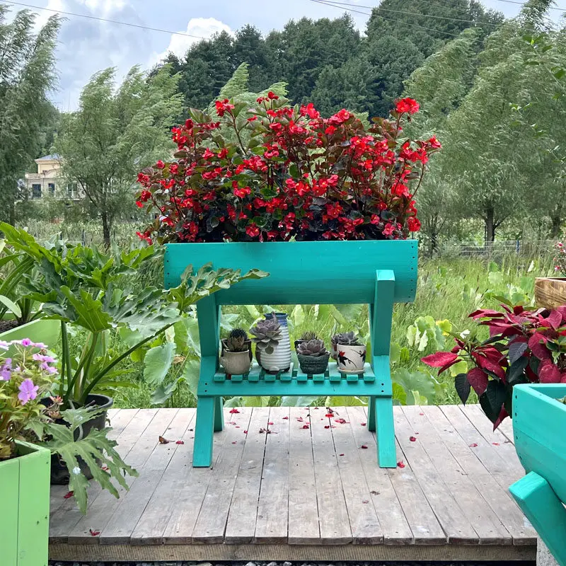 Anticorrosive wood trough terrace with a tall stand for growing rectangular-shaped rose plants