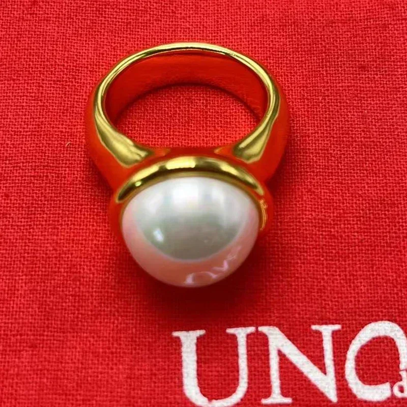 Premium UNOde50 Geometric Pearl Ring for Women Vintage Luxury Jewelry Brand Girls Holiday Gift to commemorate elegant banquets