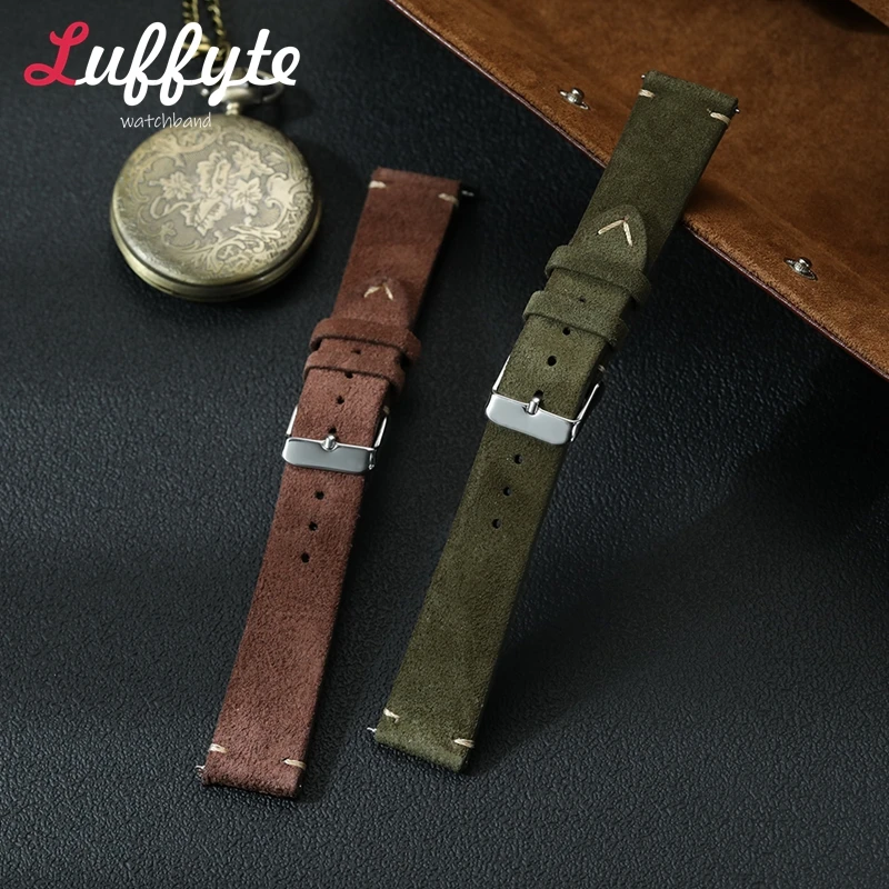

Quick Release for Men Women Wristwatch Band 18mm 20mm 22mm Watchbands Bracelet Vintage Suede Genuine Leather Watch Straps