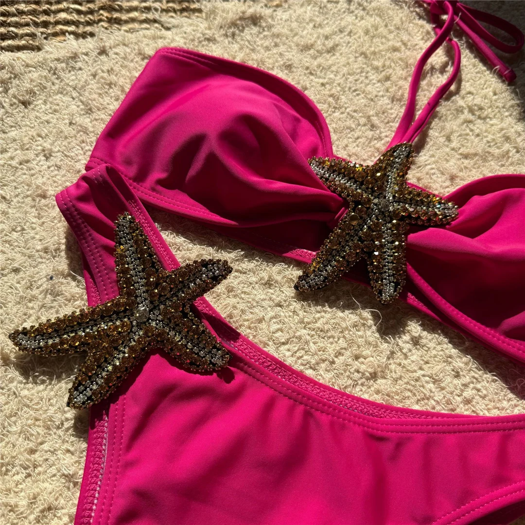 Shiny Star Halter Bikini mit mittlerer Taille, brasilianischer Schnitt, zweiteiliger Badeanzug für Damen, Badebekleidung, Badeanzug, Badehose, Badeanzug V6458 – Detail 16