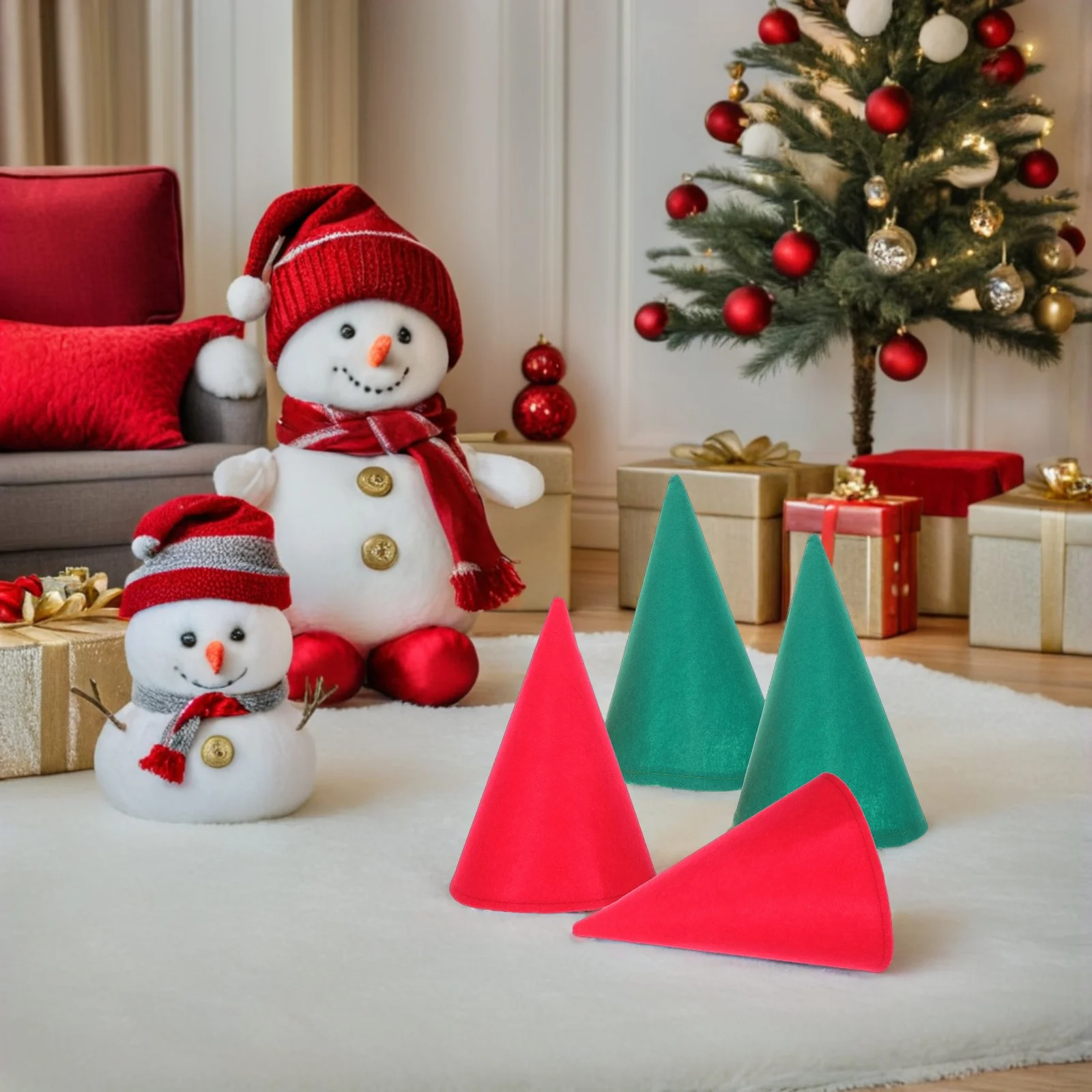 

4Pcs Elf Hats Christmas Felt Cone Dwarf Costume Hats Party Gnome Caps Holiday Cosplay Accessories Red Cone Hat