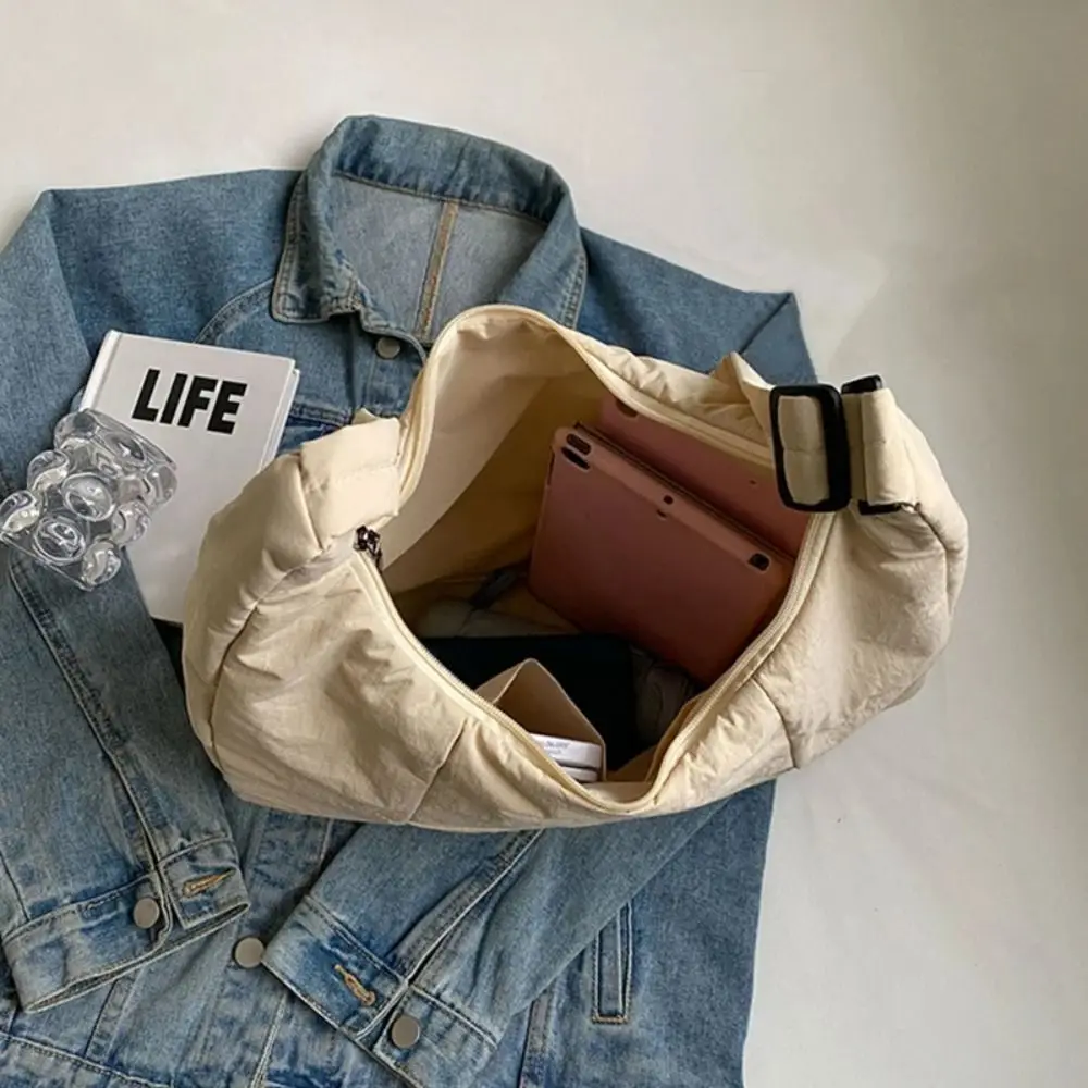 

Lightweight Zipper Soft Cloth Shoulder Bag Casual Style Solid Color Shopping Handbag Adjustable Storage Pouch Underarm Bag Daily