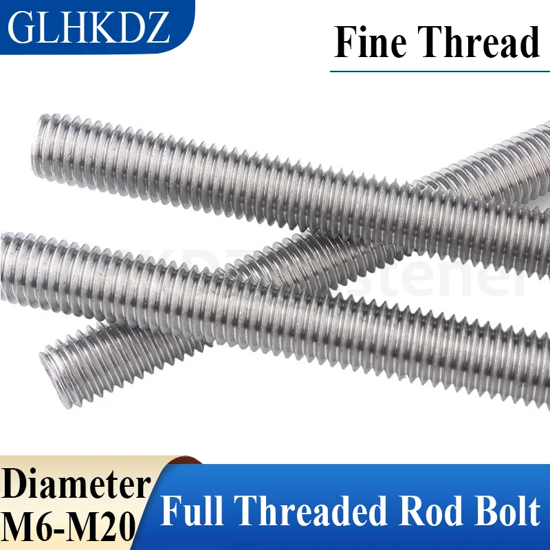 

M6 M8 M10~M20 Fine Thread 304 Stainless Steel Full Threaded Rod Bolt Length 250mm Fully Metric Thread Rod Screw Bolt Stud