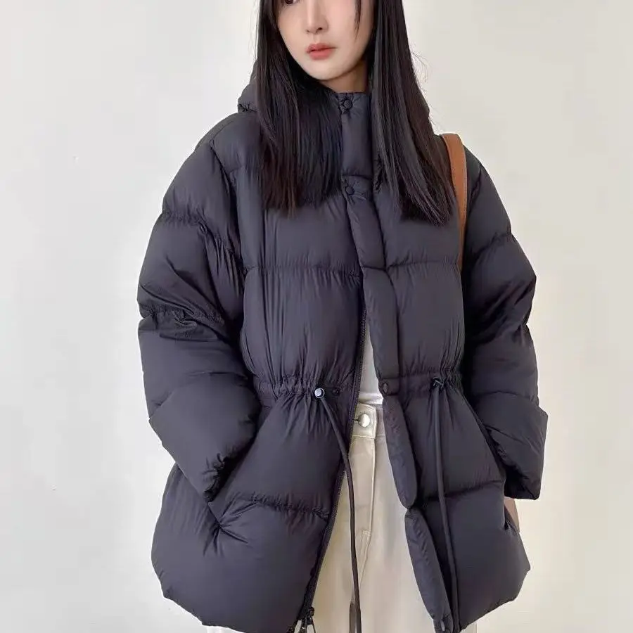 Roupas curtas de algodão feminino inverno novo simples cordão cintura engrossado casaco de algodão quente