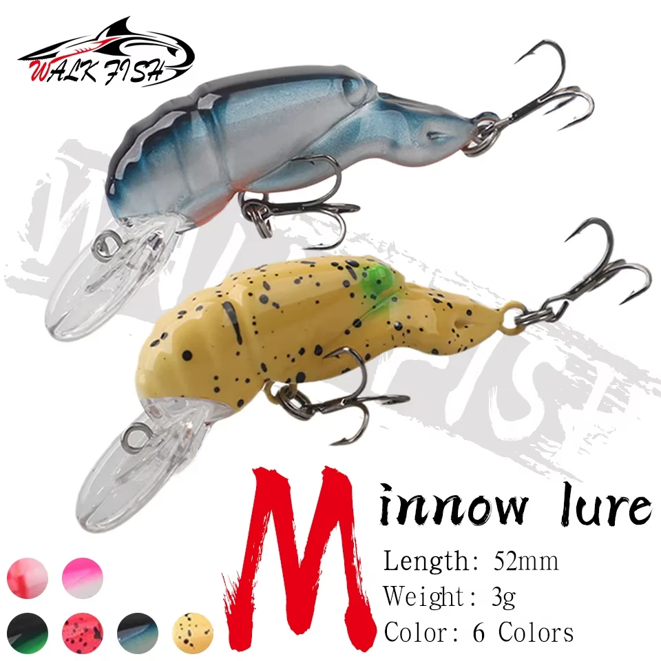 WALK FISH 1Pcs 5.2cm 3g Floating Minnow Lure Insects Crayfish Freshwater Seawater Biomimetic Artificial Bait Wobbler Grasshopper