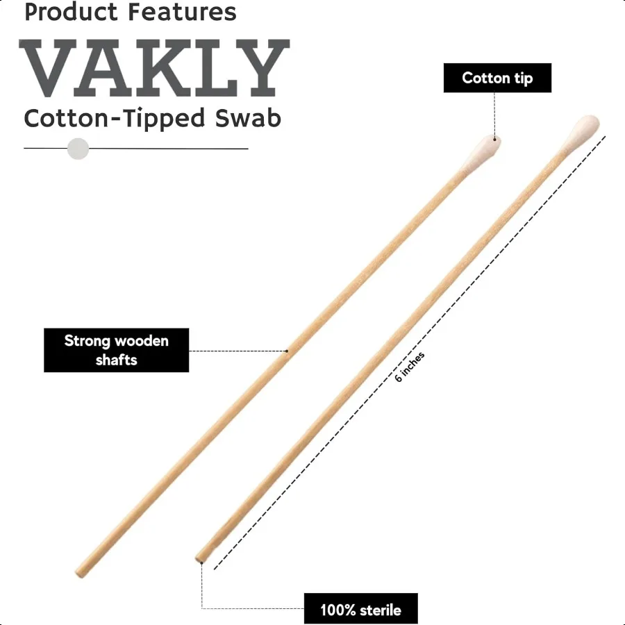 바클리 200개 멸균 면봉, 6개의 긴 6인치 나무 의료용 면봉, 샤프트와 부드러운 S가 있는 면봉
