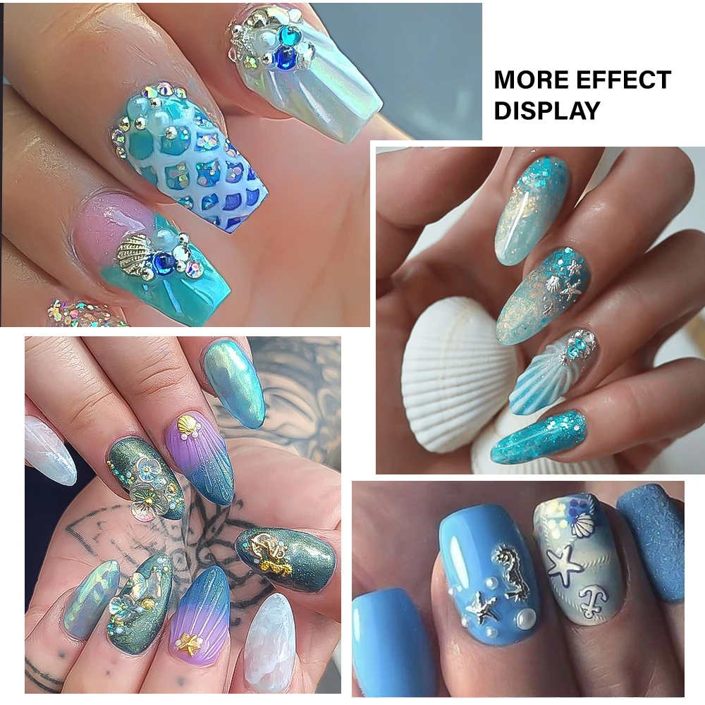Décoration d'ongles en métal série océan, 12 grilles, coquille 3D or/argent, étoile de mer, poulpe, breloques pour ongles, accessoires de plage d'été à faire soi-même