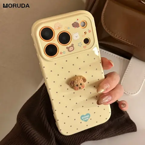 Cartoon süße Wave Point 3D Hund Handyhülle für iPhone 15 16 17 Pro Max 14 13 12 17Pro Polka Dots Ins stoßfeste weiche TPU-Abdeckung