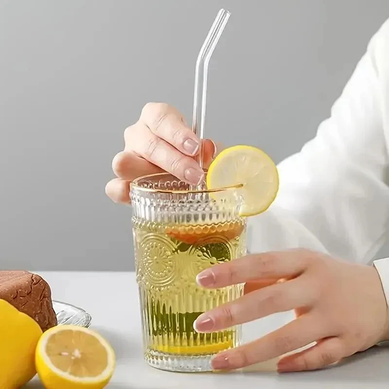 Reusable Glass Straw Set High Borosilicate Smoothie Cocktails Straw Healthy Eco Friendly Drinking Straw With Cleaning Brush
